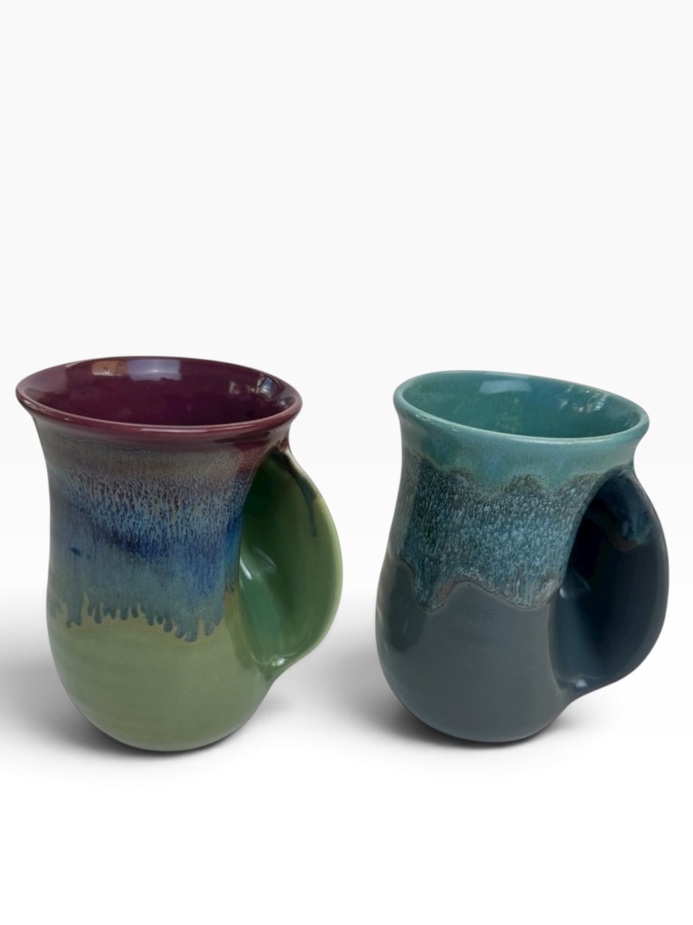 Neher Clay In Motion Art Pottery Handmade Ceramic Right Handed Mug Set (2)